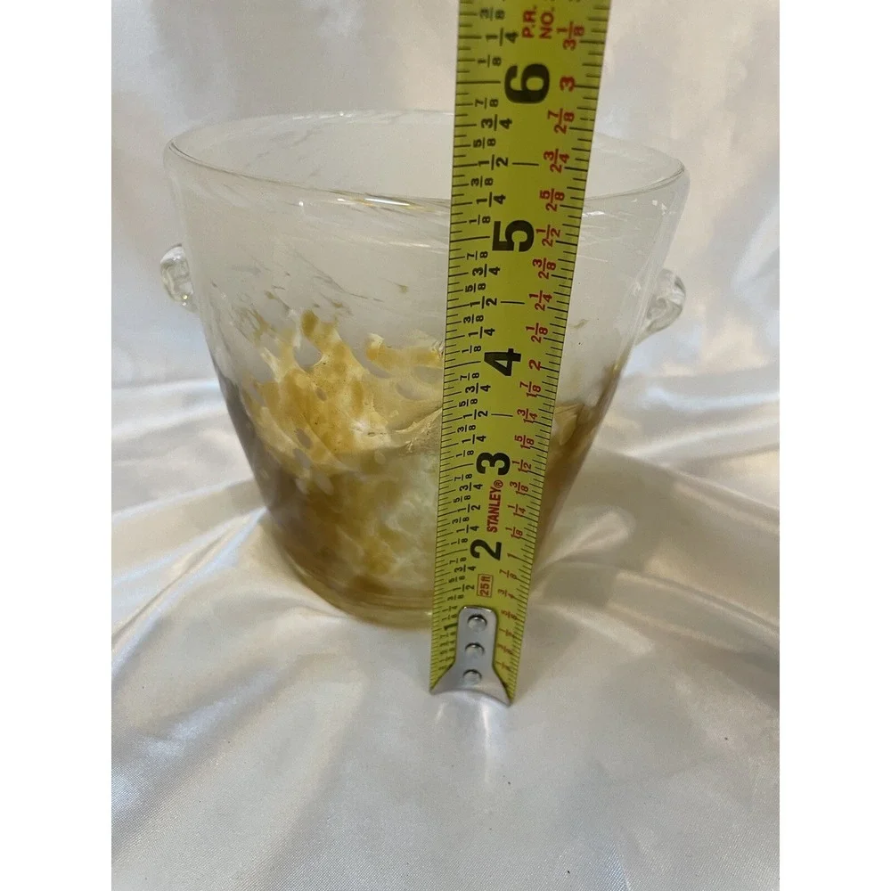 Yellow and White Blown Glass Ice Bucket Italy W/ Applied Handles